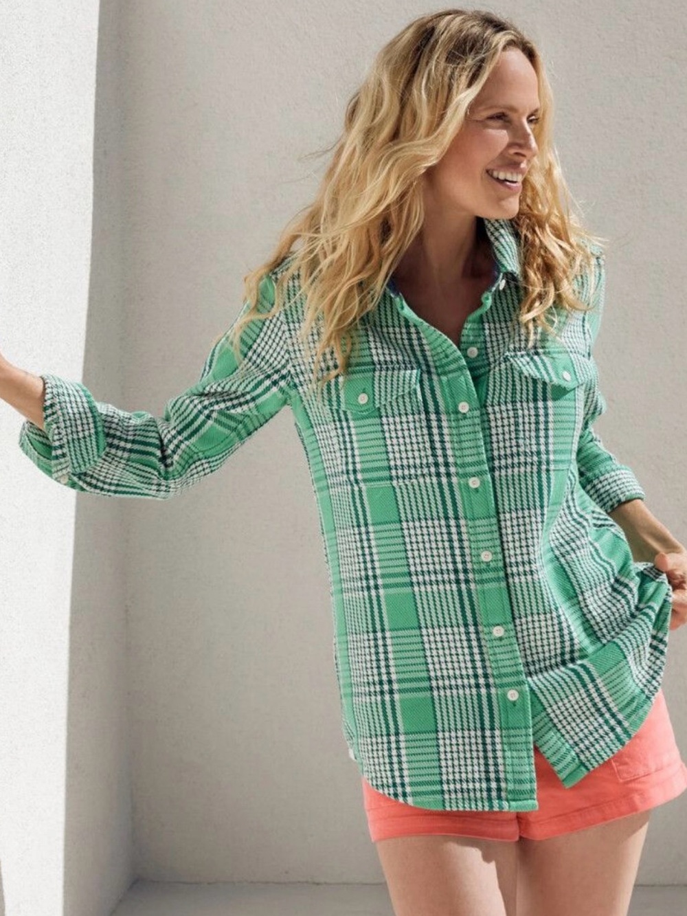 Outerknown Blanket Shirt in Sea Green Graph Plaid XS